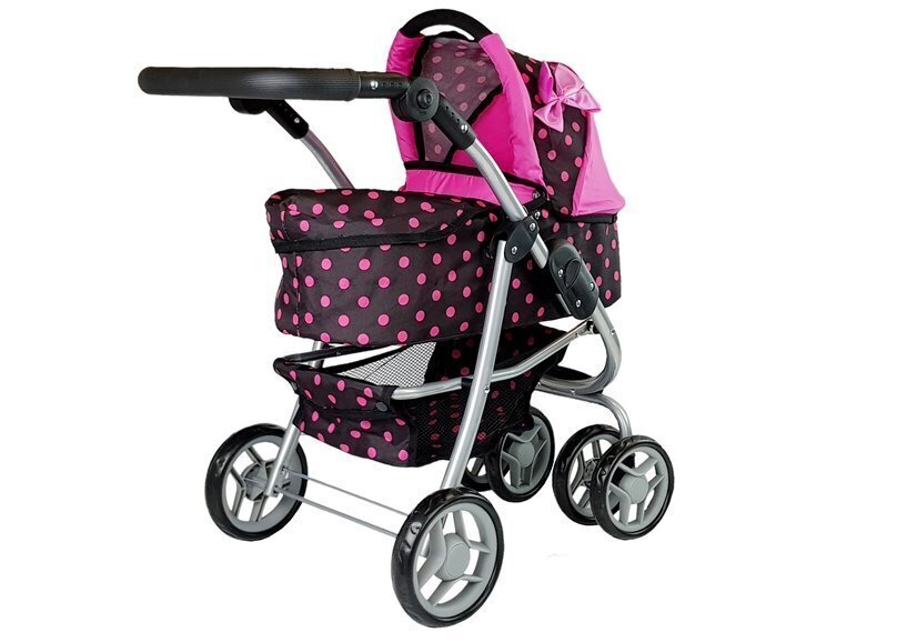 Vaikiškas lėlių vežimėlis 2in1, juoda su rožine kaina ir informacija | Žaislai mergaitėms | pigu.lt