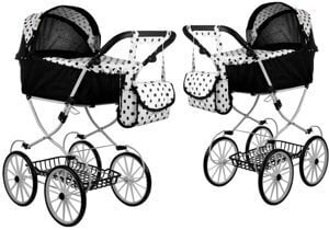 Retro stiliaus lėlių vežimėlis, juoda su balta kaina ir informacija | Žaislai mergaitėms | pigu.lt