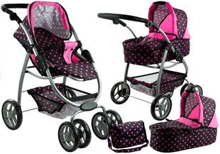 Vaikiškas lėlių vežimėlis 2in1, juodas su rožiniais taškeliais kaina ir informacija | Žaislai mergaitėms | pigu.lt