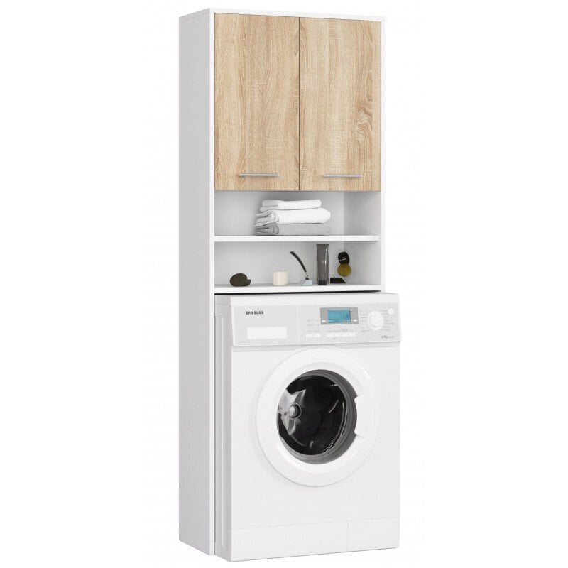 Spintelė virš skalbimo mašinos NORE Fin 1791, balta/ąžuolo spalvos kaina ir informacija | Vonios spintelės | pigu.lt