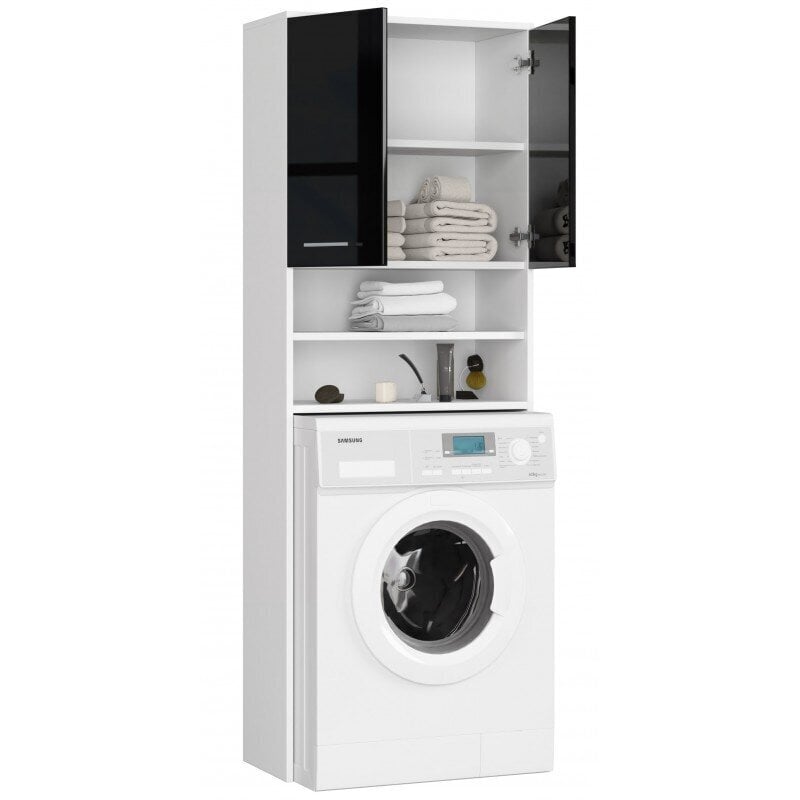 Spintelė virš skalbimo mašinos NORE Fin 1793, balta/juoda цена и информация | Vonios spintelės | pigu.lt
