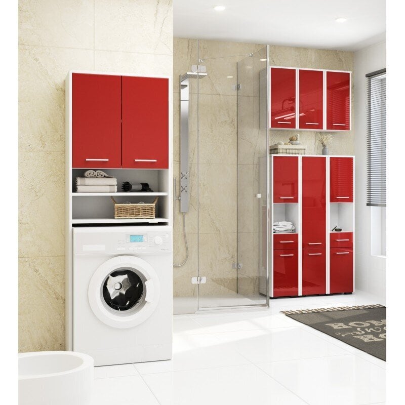 Spintelė virš skalbimo mašinos NORE Fin 1794, balta/raudona kaina ir informacija | Vonios spintelės | pigu.lt