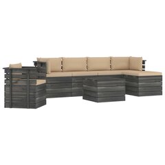 Sodo baldų komplektas iš palečių su pagalvėlėmis, 7 dalių, pilkas kaina ir informacija | Lauko baldų komplektai | pigu.lt