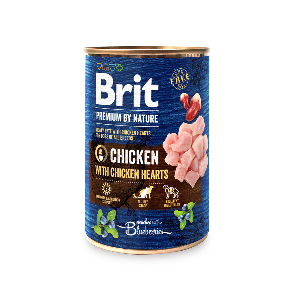 Brit Premium by Nature Chicken with Hearts konservai šunims 400g цена и информация | Konservai šunims | pigu.lt