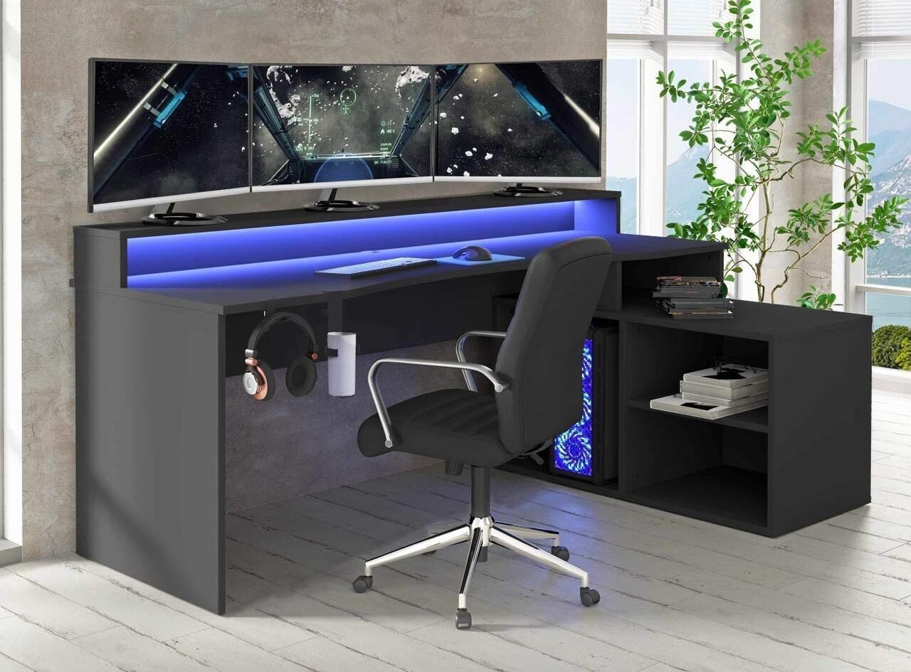 Kompiuterinių žaidimų stalas Forte Tezaur TZRB214B3-Z113, juodas цена и информация | Kompiuteriniai, rašomieji stalai | pigu.lt