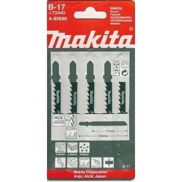 Siaurapjūklio pjūkleliai Makita B-17 (T101AO) 70MM 5Vnt.A-85690 kaina ir informacija | Mechaniniai įrankiai | pigu.lt