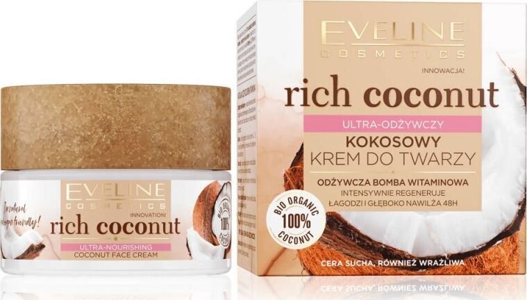 Maitinantis veido kremas Eveline Rich Coconut, 50 ml цена и информация | Veido kremai | pigu.lt