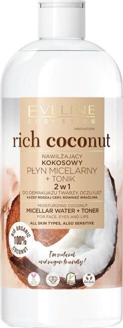 Kokosų veido tonikas + micelinis vanduo Eveline Rich Coconut 2 in 1, 500ml kaina ir informacija | Veido prausikliai, valikliai | pigu.lt
