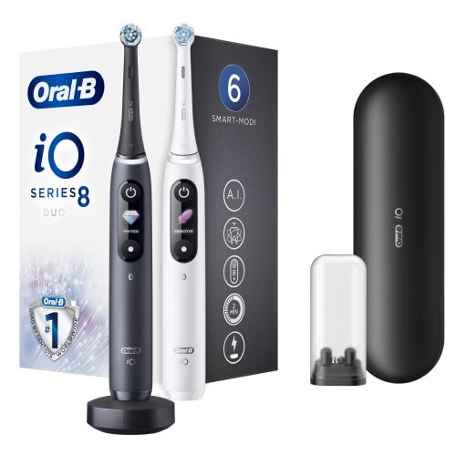 Oral-B iO8 Series Duo Pack Black Onyx /White kaina ir informacija | Elektriniai dantų šepetėliai | pigu.lt