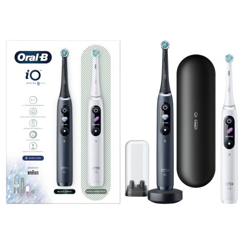 Oral-B iO8 Series Duo Pack Black Onyx /White kaina ir informacija | Elektriniai dantų šepetėliai | pigu.lt