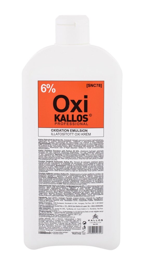Plaukų dažų oksidantas Kallos Cosmetics, 1000 ml цена и информация | Plaukų dažai | pigu.lt