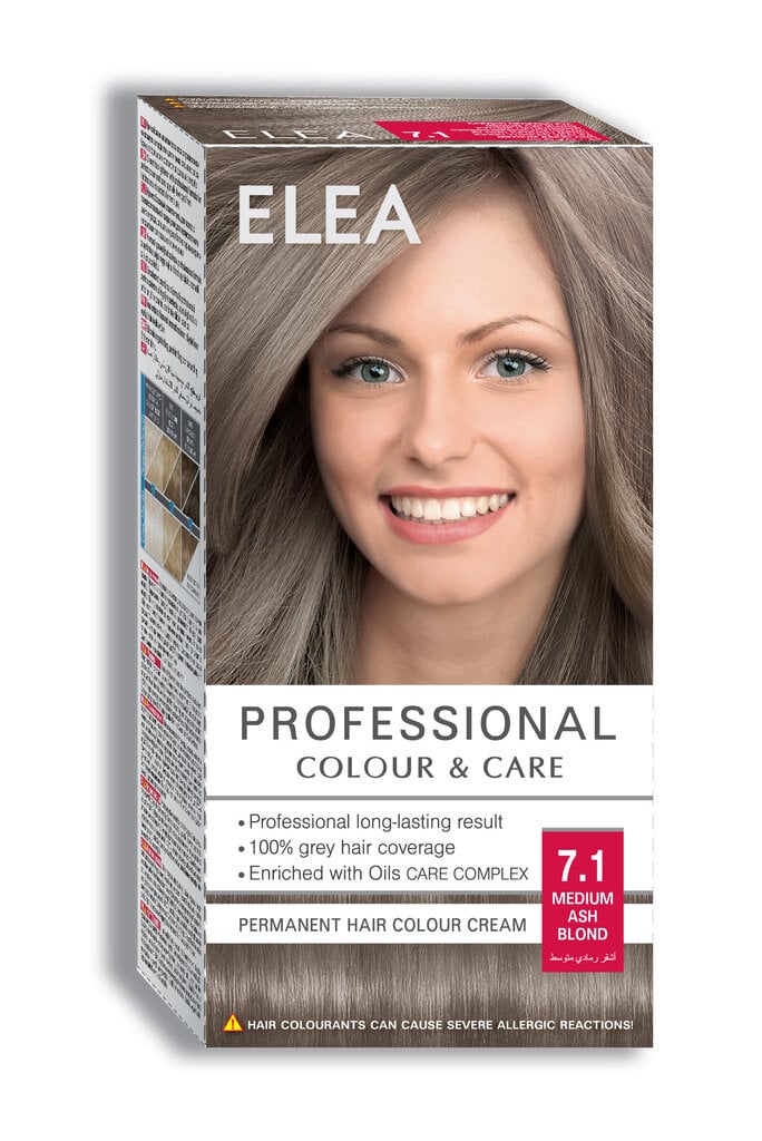 Plaukų dažai Elea Professional Colour& Care, 7.1 Medium ash blond, 123 ml цена и информация | Plaukų dažai | pigu.lt