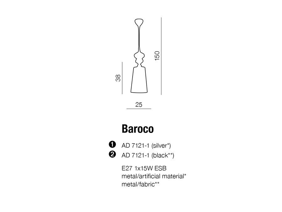 Pakabinamas šviestuvas AZzardo Baroco AZ0064 kaina ir informacija | Pakabinami šviestuvai | pigu.lt