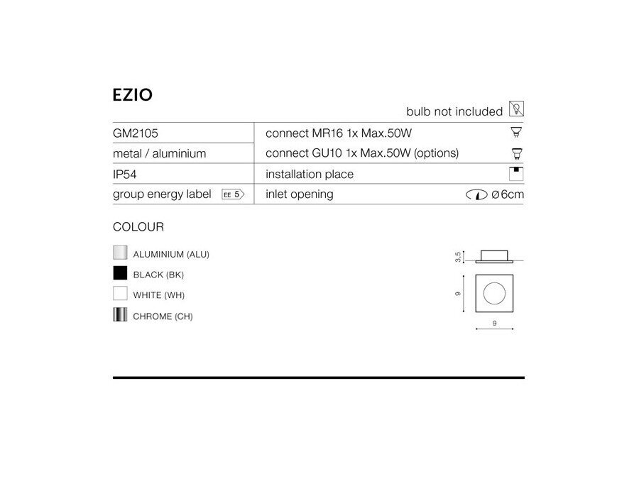 Įleidžiamas vonios šviestuvas AZzardo Ezio AZ0813 kaina ir informacija | Įmontuojami šviestuvai, LED panelės | pigu.lt