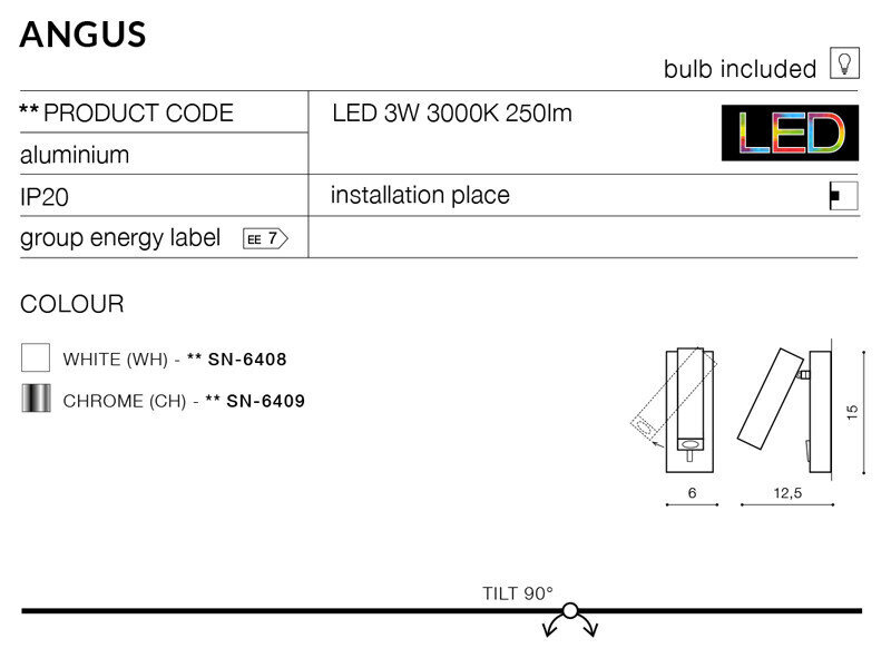 Sieninis šviestuvas AZzardo Angus AZ2446 kaina ir informacija | Sieniniai šviestuvai | pigu.lt