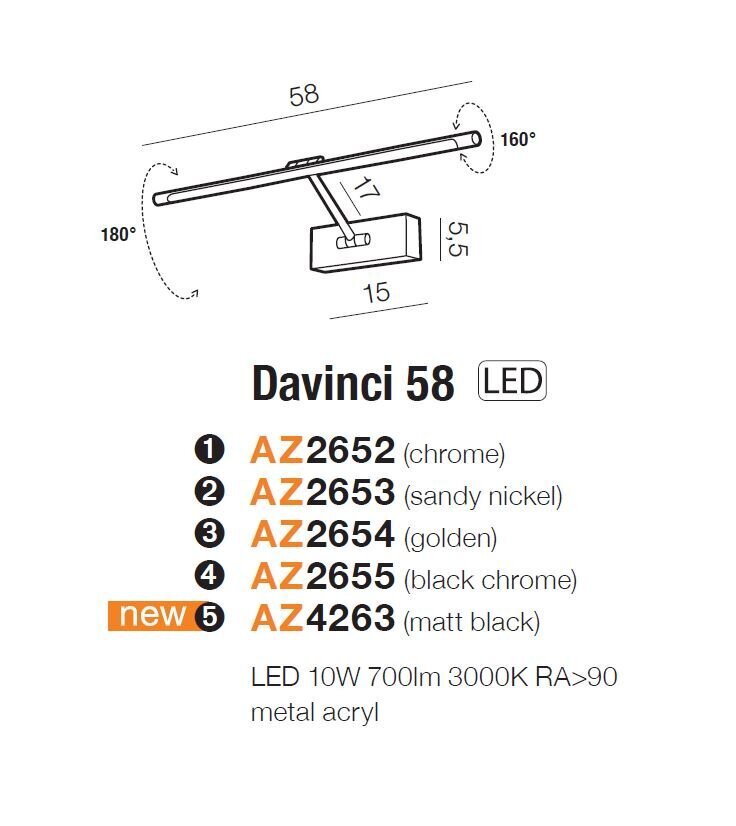 Sieninis šviestuvas AZzardo Davinci AZ2652 цена и информация | Sieniniai šviestuvai | pigu.lt