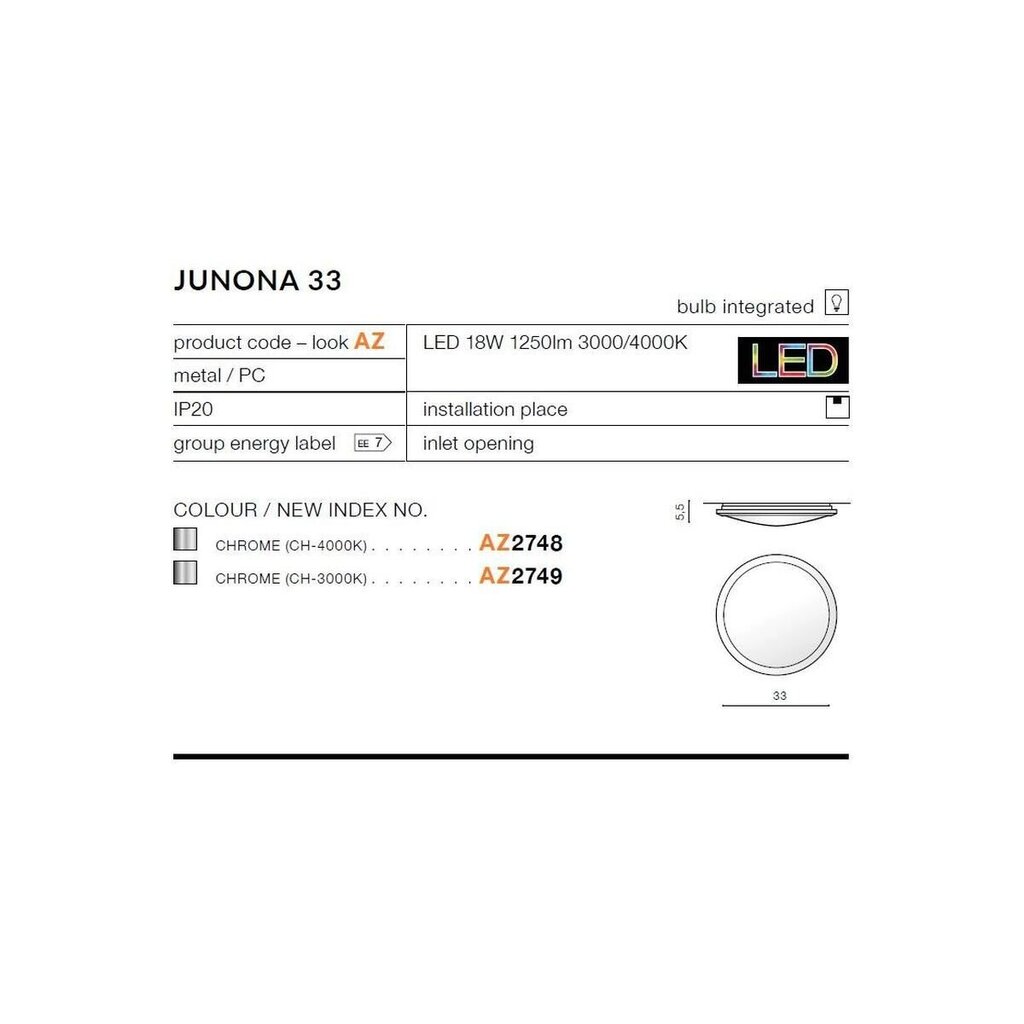 Lubinis šviestuvas AZzardo Junona AZ2748 цена и информация | Lubiniai šviestuvai | pigu.lt