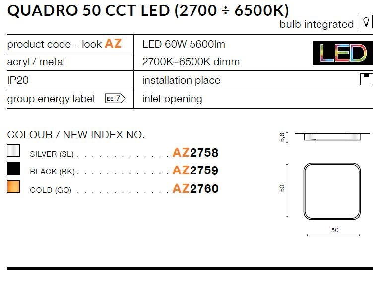 Lubinis šviestuvas AZzardo Quadro AZ2758 kaina ir informacija | Lubiniai šviestuvai | pigu.lt