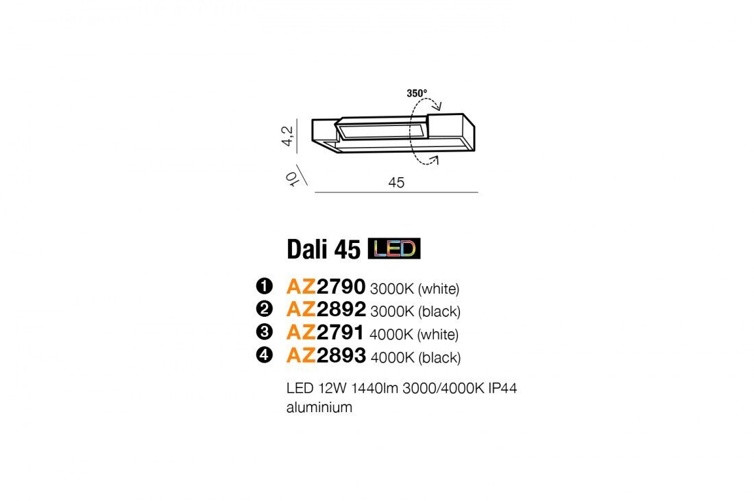 Sieninis vonios šviestuvas AZzardo Dali AZ2791 kaina ir informacija | Sieniniai šviestuvai | pigu.lt