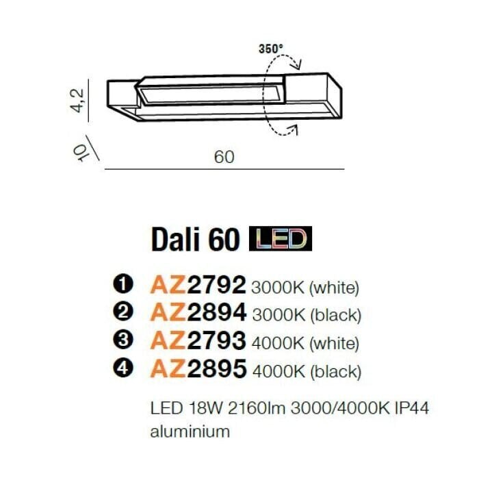 Sieninis vonios šviestuvas AZzardo Dali AZ2894 kaina ir informacija | Sieniniai šviestuvai | pigu.lt