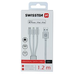 Swissten Textile Universal 3in1 USB-C / Lightning Data MFI / MircoUSB-кабель 1,2 м, Серебряный цена и информация | Кабели и провода | pigu.lt