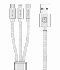 Swissten Textile Universal 3in1 USB-C / Lightning Data MFI / MircoUSB Cable 1.2m Silver цена и информация | Кабели и провода | pigu.lt