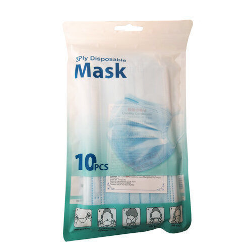 Vienkartinės veido kaukės 3 Ply Disposable Mask, 10 vnt. kaina ir informacija | Pirmoji pagalba | pigu.lt