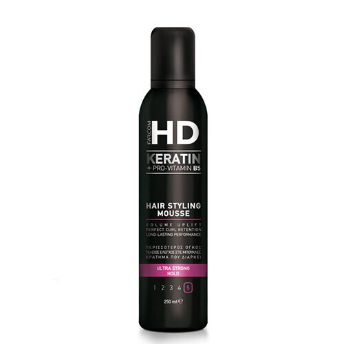 Labai stiprios fiksacijos, apimties suteikiančios putos Farcom HD Keratin Ultra Strong Hold Hair Styling Mousse, 250 ml kaina ir informacija | Plaukų formavimo priemonės | pigu.lt