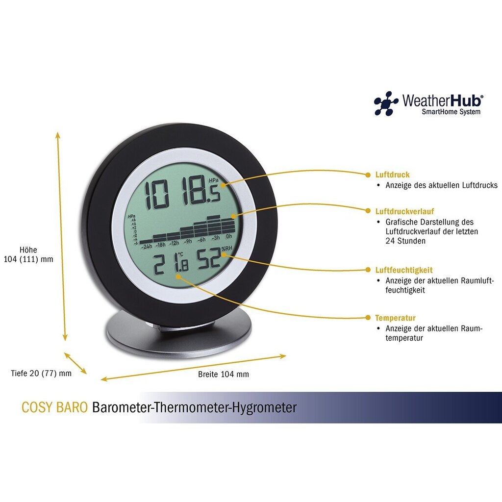 Bevielė orų stotelė: termometras-higrometras-barometras TFA COSY BARO kaina ir informacija | Meteorologinės stotelės, termometrai | pigu.lt