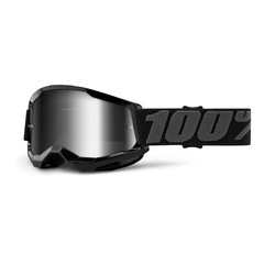 Vaikiški motokroso akiniai 100% Strata 2 Youth Mirror - Black Silver Plexi kaina ir informacija | Moto reikmenys | pigu.lt