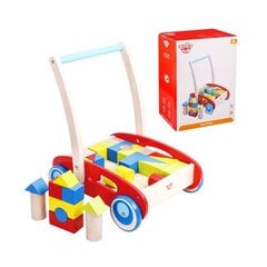 Деревянная коляска с цветными кубиками Tooky Toy цена и информация | Игрушки для малышей | pigu.lt