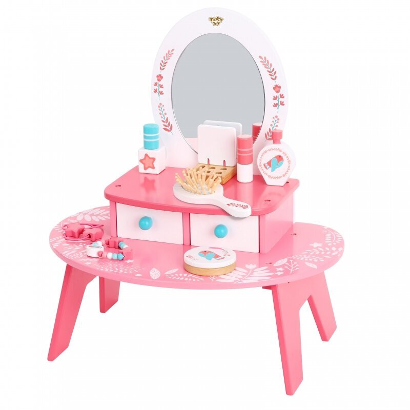 Medinis kosmetinis staliukas su veidrodžiu ir priedais Tooky Toy kaina ir informacija | Žaislai mergaitėms | pigu.lt