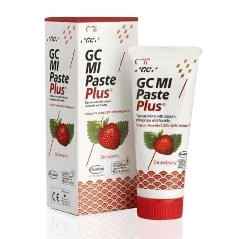 GC Mi Paste Plus Recaldent dantų kremas su fluoru, braškių skonio, 35 ml цена и информация | Dantų šepetėliai, pastos | pigu.lt