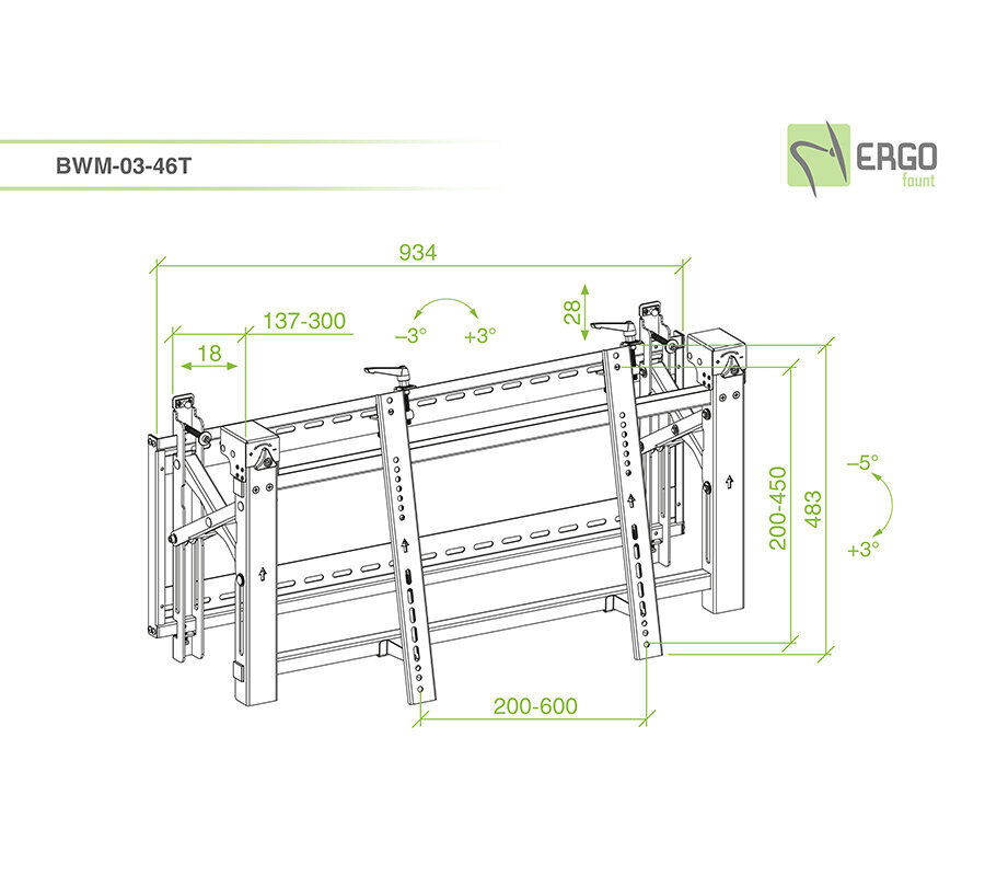 Ergofount BWM-03-46T 45-70” kaina ir informacija | Televizorių laikikliai, tvirtinimai | pigu.lt
