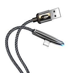 USB/Lightning laidas USAMS, 120cm, juodas (90' kampas / su LED indikatoriumi) kaina ir informacija | Laidai telefonams | pigu.lt