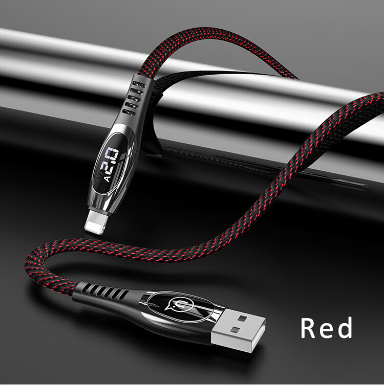 USB/Lightning laidas USAMS, raudonas, 120cm (su srovės matavimu) цена и информация | Laidai telefonams | pigu.lt