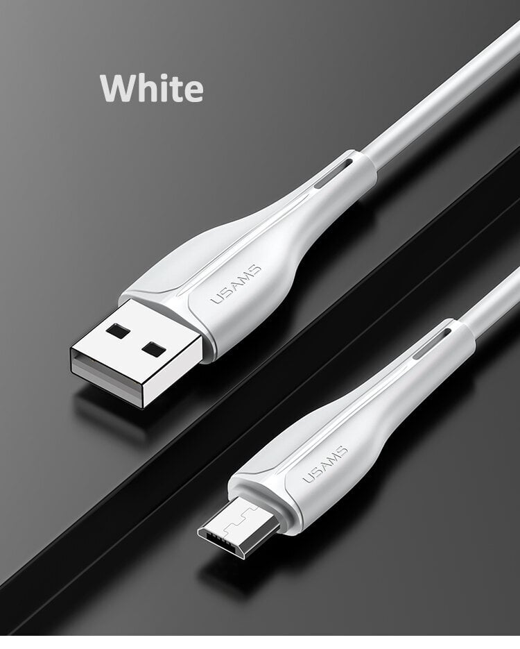 USB/Micro Usb laidas USAMS, baltas, 100cm (iki 4A) kaina ir informacija | Laidai telefonams | pigu.lt
