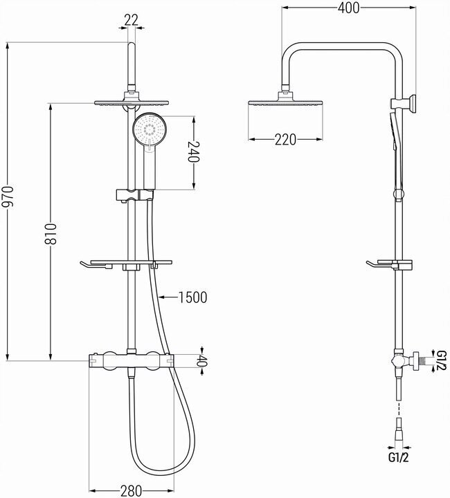 Dušo sistema su termostatu Mexen KT40, Graphite kaina ir informacija | Dušo komplektai ir panelės | pigu.lt