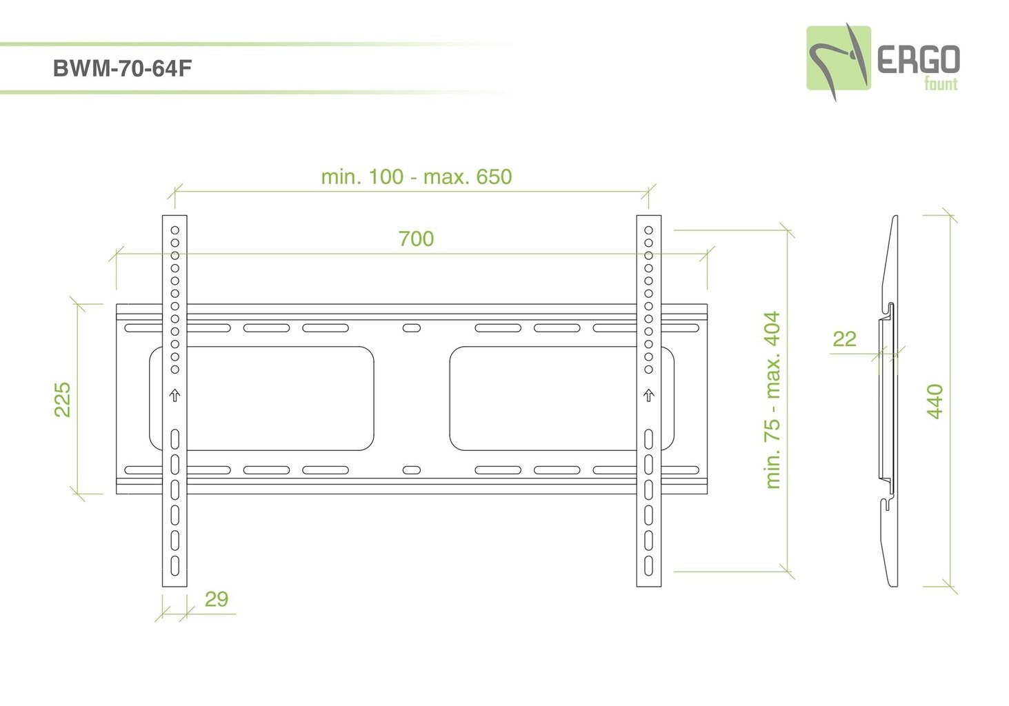 Ergofount BWM-70-64F 37-70” цена и информация | Televizorių laikikliai, tvirtinimai | pigu.lt