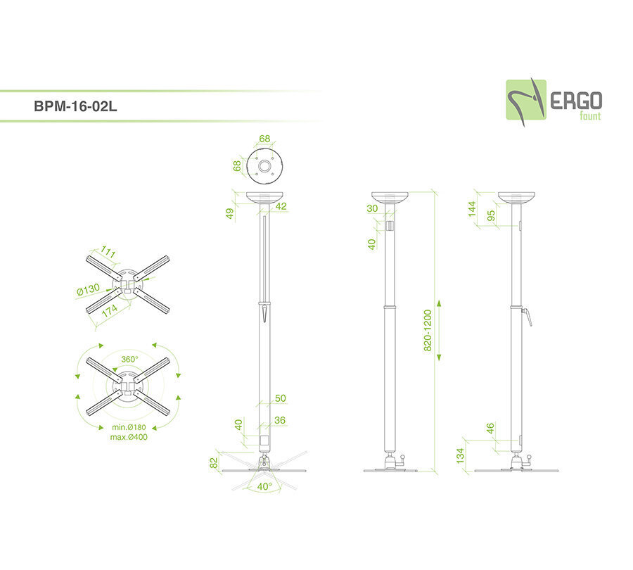 Universalus projektoriaus laikiklis Ergofount BPM-16-02L W цена и информация | Projektorių priedai | pigu.lt