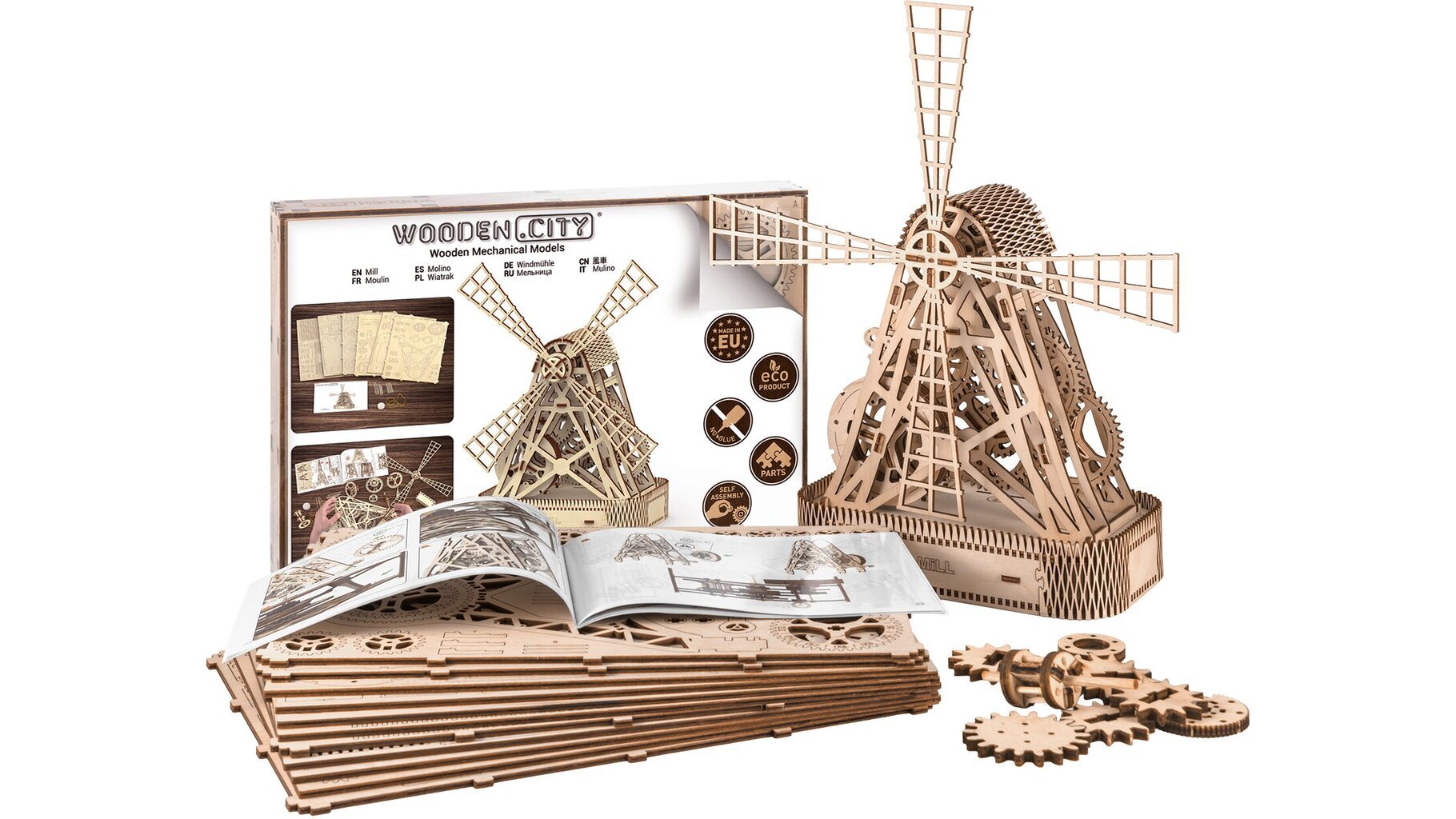 Medinė 3D dėlionė Malūnas Wooden city, 222 vnt. kaina ir informacija | Dėlionės (puzzle) | pigu.lt