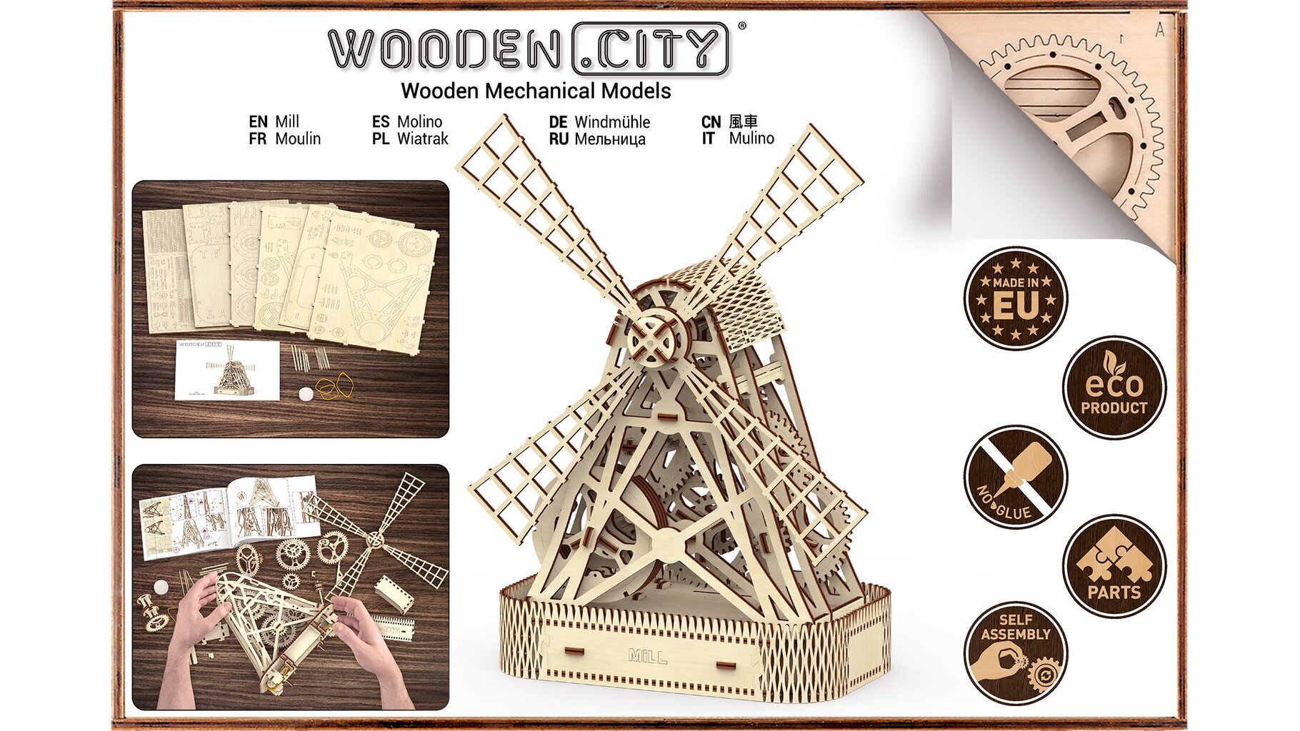 Medinė 3D dėlionė Malūnas Wooden city, 222 vnt. kaina ir informacija | Dėlionės (puzzle) | pigu.lt