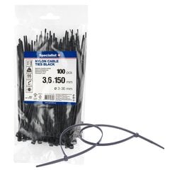 Dirželis nailon., juodas 3,6x150mm,100vnt. цена и информация | Крепежные изделия | pigu.lt