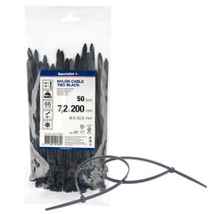 Dirželis nailon., juodas 7,2x200mm,50vnt. цена и информация | Крепежные изделия | pigu.lt