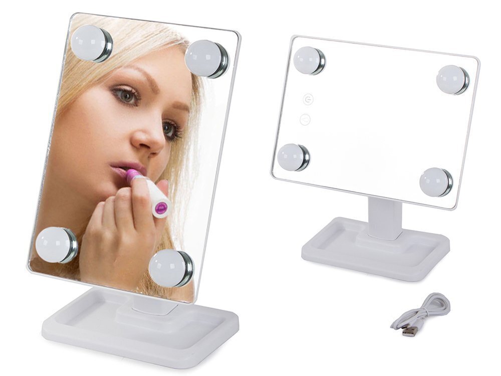 Kosmetinis veidrodis su LED apšvietimu, juodas kaina ir informacija | Kosmetinės, veidrodėliai | pigu.lt
