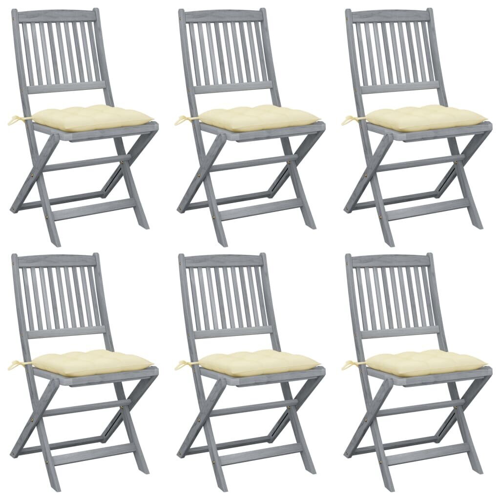 Sulankstomos lauko kėdės su pagalvėmis, 6vnt., pilkos kaina ir informacija | Lauko kėdės, foteliai, pufai | pigu.lt