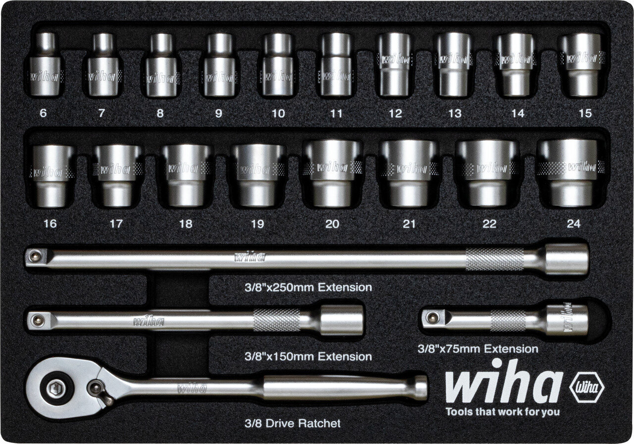 Įrankių rinkinys Wiha 3/8 “ su putplasčio įdėklu, 23 vnt. цена и информация | Mechaniniai įrankiai | pigu.lt