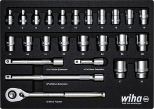 Įrankių rinkinys Wiha 1/2" su putplasčio įdėklu, 26 vnt. kaina ir informacija | Mechaniniai įrankiai | pigu.lt