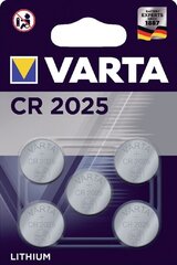 Батарея CR2025 Varta 3.0V литиевая B5, 5шт. цена и информация | Батарейки | pigu.lt