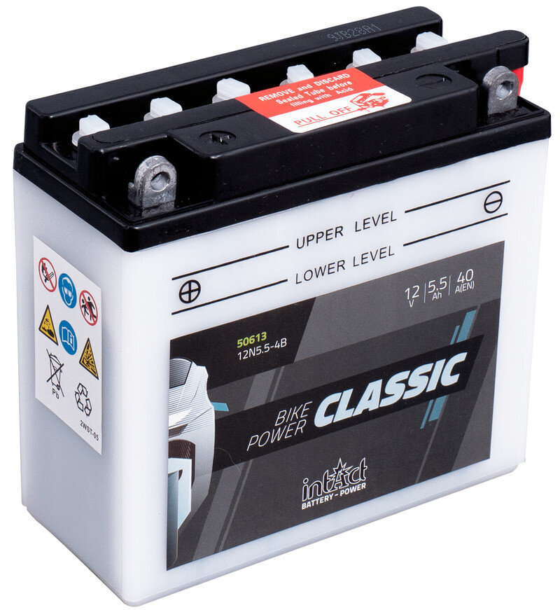 Akumuliatorius motociklams intAct Battery-Power Classic 12N5.5-4B 12V 5,5Ah c20 40A kaina ir informacija | Moto akumuliatoriai | pigu.lt